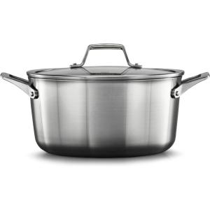 imageCalphalon Premier Stainless Steel 6Quart Stock Pot with Lid 3Layer Metal Construction Even Heating Oven ampamp Dishwasher Safe