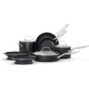 imageCalphalon 10Piece NonStick Kitchen Cookware Set Black Pots ampamp Pans with StayCool Stainless Steel Handles HardAnodized Aluminum for Even HeatingNEW 10Piece Set with No Boil Inserts