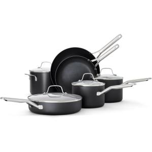 imageCalphalon 10Piece NonStick Kitchen Cookware Set Black Pots ampamp Pans with StayCool Stainless Steel Handles HardAnodized Aluminum for Even HeatingNEW 10Piece Set