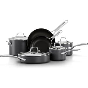 imageCalphalon 10Piece Pots and Pans Set Nonstick Kitchen Cookware with StayCool Stainless Steel Handles and Pour Spouts Grey10Piece Nonstick w AquaShield