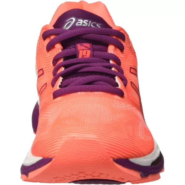imageASICS GelNimbus 19 Womens Running ShoeOrange Flash Coral Dark Purple White