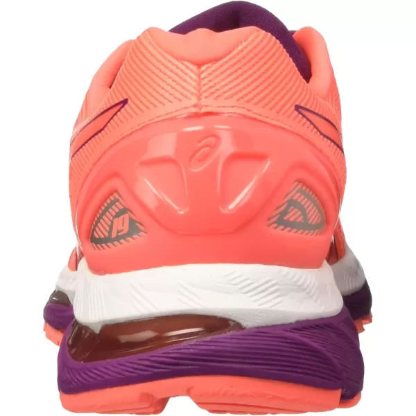 imageASICS GelNimbus 19 Womens Running ShoeOrange Flash Coral Dark Purple White