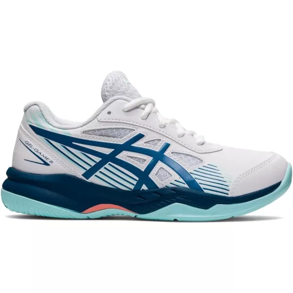 imageASICS Kids GelGame 8 Grade School Tennis ShoesWhiteLight Indigo