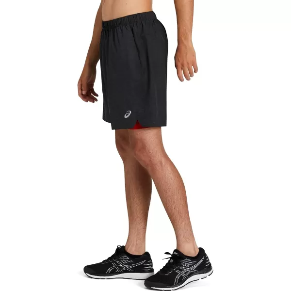 imageASICS Mens 7IN 2 in 1 Short Running ApparelGraphite Grey Heather  Sour Yuzu