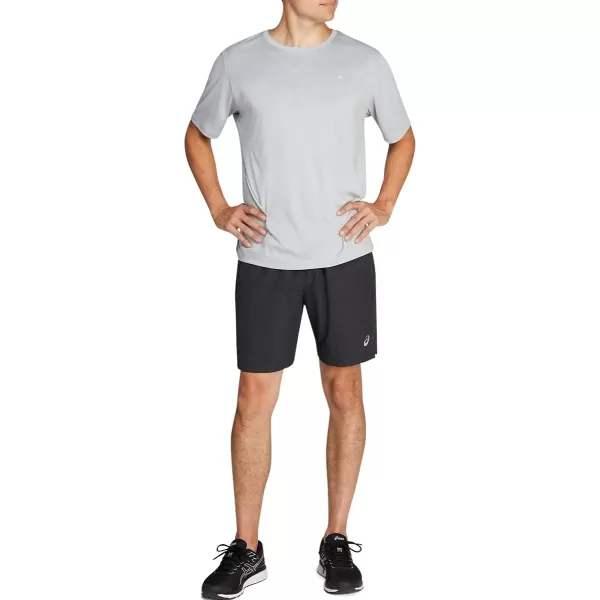 imageASICS Mens 7IN 2 in 1 Short Running ApparelPerformance Black Heather PrintLime Zes