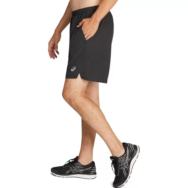 imageASICS Mens 7IN 2 in 1 Short Running ApparelPerformance Black Heather PrintLime Zes