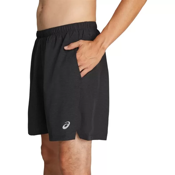 imageASICS Mens 7IN 2 in 1 Short Running ApparelPerformance Black Heather PrintLime Zes