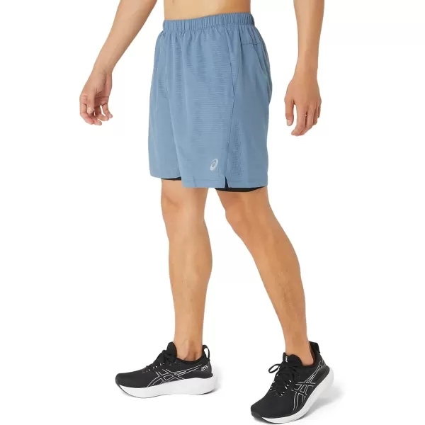 imageASICS Mens 7IN 2 in 1 Short Running ApparelSteel Blue Nagashi Tech