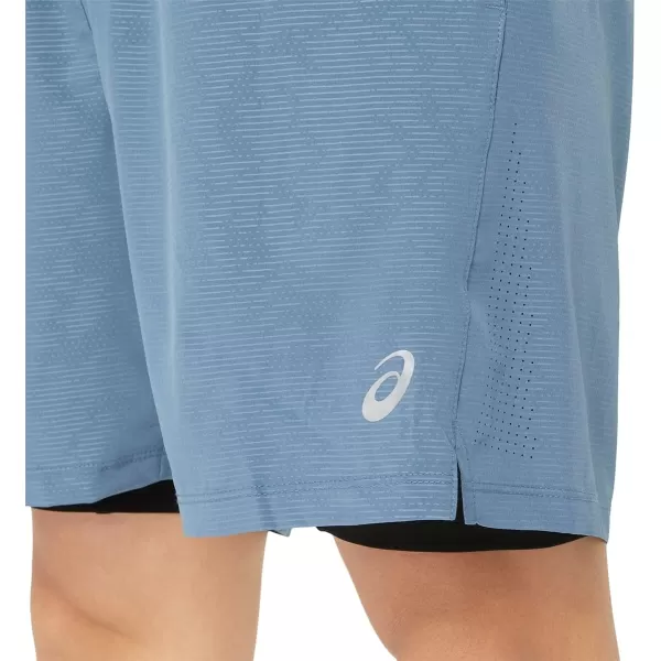 imageASICS Mens 7IN 2 in 1 Short Running ApparelSteel Blue Nagashi Tech