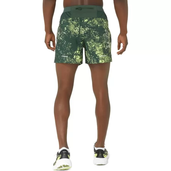 imageASICS Mens All Over Print 5IN Short ApparelRain ForestGlow Yellow