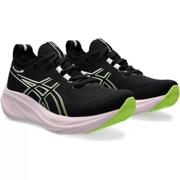 imageASICS Mens GelNimbus 26 Running ShoeBlackNeon Lime