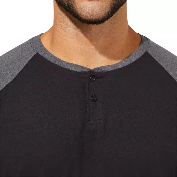 imageASICS Mens Perf Long Sleeve Henley Training ApparelPerformance BlackDark Grey Heather