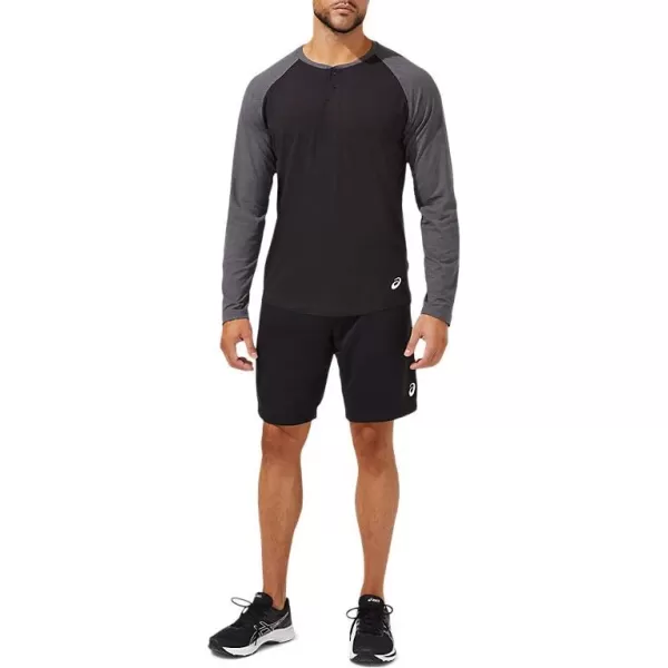 imageASICS Mens Perf Long Sleeve Henley Training ApparelPerformance BlackDark Grey Heather