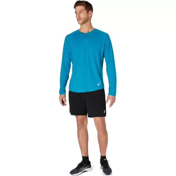 imageASICS Mens Perf Long Sleeve Henley Training ApparelTeal Blue Heather