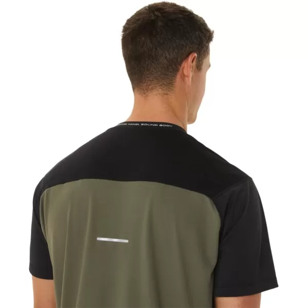 imageASICS Mens Race Short Sleeve TOP Running ApparelPerformance BlackMantle Green