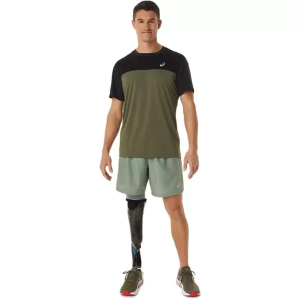 imageASICS Mens Race Short Sleeve TOP Running ApparelPerformance BlackMantle Green