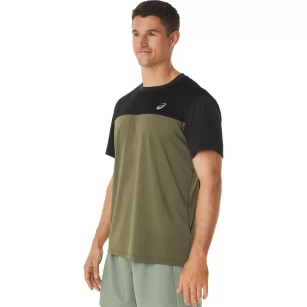 imageASICS Mens Race Short Sleeve TOP Running ApparelPerformance BlackMantle Green