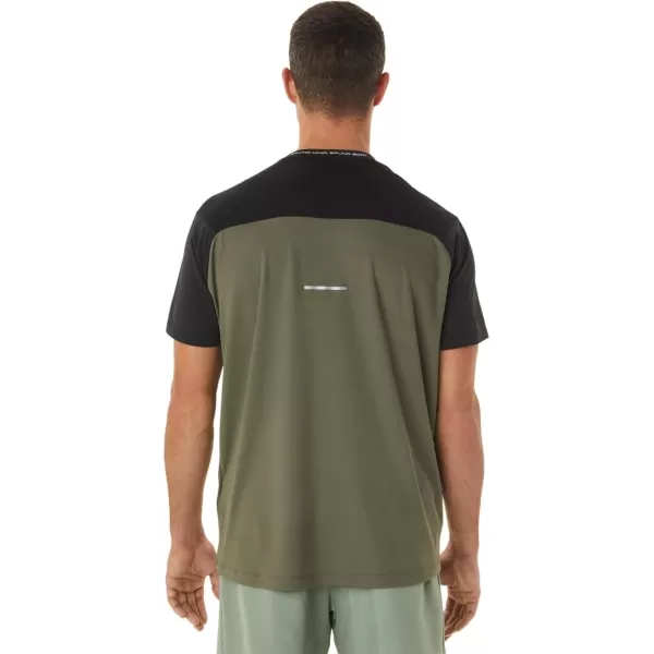 imageASICS Mens Race Short Sleeve TOP Running ApparelPerformance BlackMantle Green
