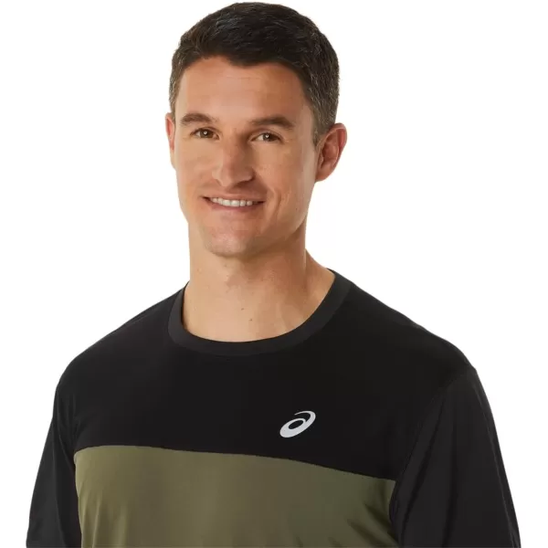 imageASICS Mens Race Short Sleeve TOP Running ApparelPerformance BlackMantle Green