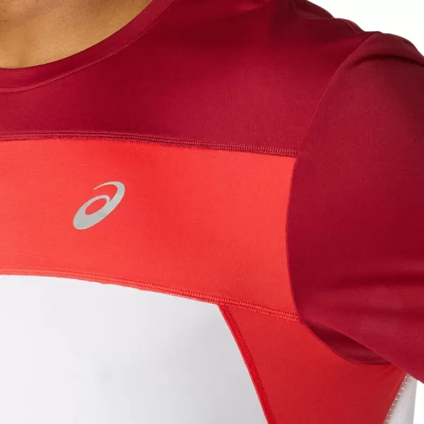 imageASICS Mens Race Short Sleeve Top Running ApparelBrilliant WhiteBurgundy