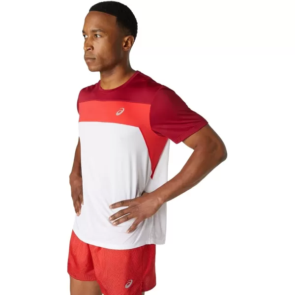 imageASICS Mens Race Short Sleeve Top Running ApparelBrilliant WhiteBurgundy