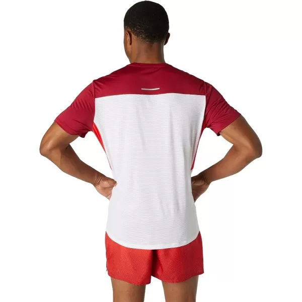 imageASICS Mens Race Short Sleeve Top Running ApparelBrilliant WhiteBurgundy