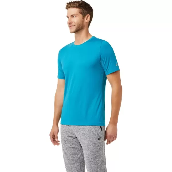 imageASICS Mens Short Sleeve Heather Tech Top Training ApparelTeal Blue