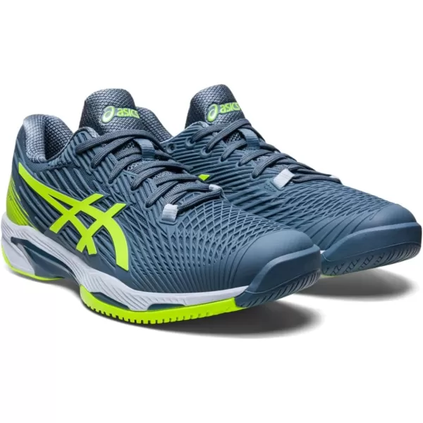 imageASICS Mens Solution Speed FlyteFoam 2 Tennis ShoesSteel BlueHazard Green
