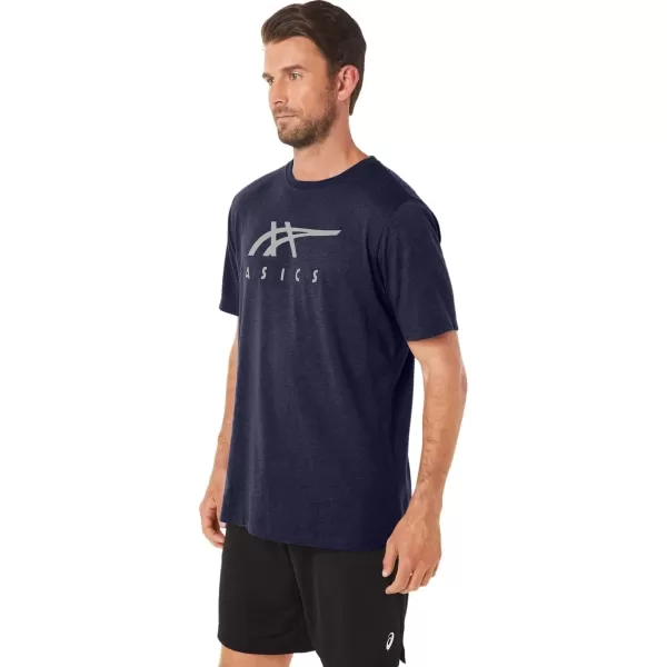imageASICS Mens Stripe Short Sleeve Tee ApparelPeacoat Heather