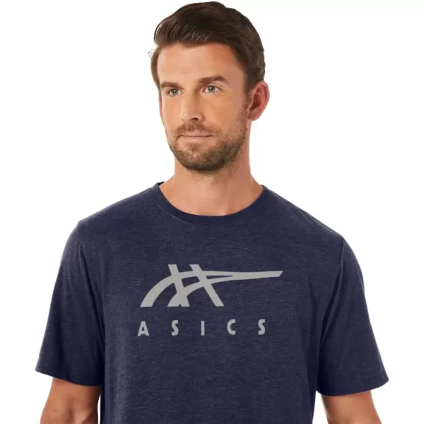 imageASICS Mens Stripe Short Sleeve Tee ApparelPeacoat Heather