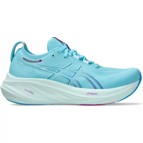 imageASICS Womens GelNimbus 26 Running ShoeBright CyanBold Magenta