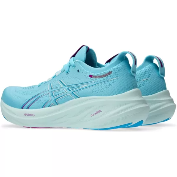 imageASICS Womens GelNimbus 26 Running ShoeBright CyanBold Magenta