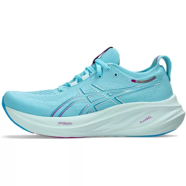 imageASICS Womens GelNimbus 26 Running ShoeBright CyanBold Magenta