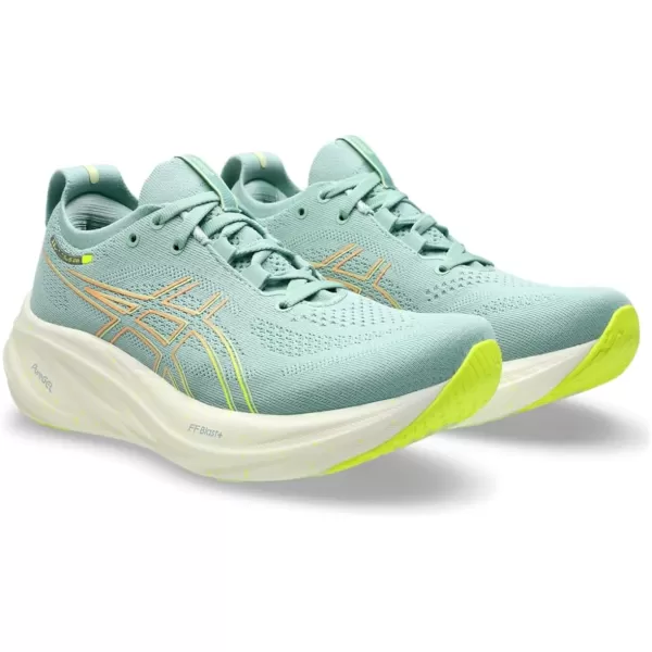 imageASICS Womens GelNimbus 26 Running ShoeLight CeladonSafety Yellow