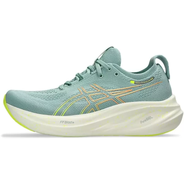 imageASICS Womens GelNimbus 26 Running ShoeLight CeladonSafety Yellow