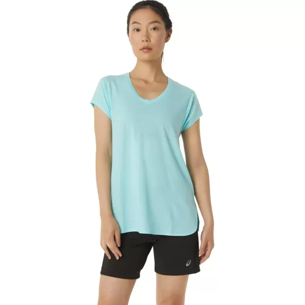 imageASICS Womens Heather Vneck Short Sleeve TOP ApparelClear Blue Heather