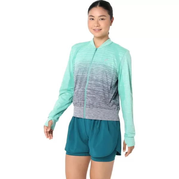 imageASICS Womens NAGINO RUN SEAMLESS JACKET ApparelAurora GreenBlue Expanse
