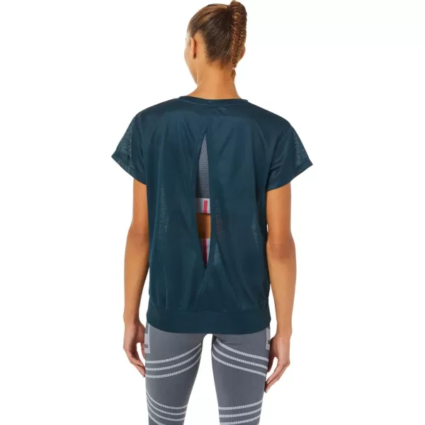 imageASICS Womens Open Back Short Sleeve TOP Training ApparelFrench Blue