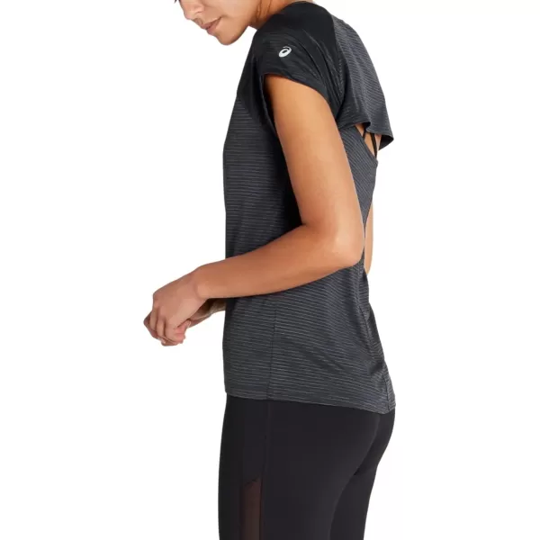 imageASICS Womens Short Sleeve Linear Training Top Running ApparelPerformance Black Spacedye