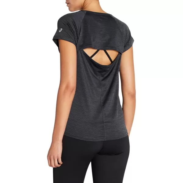 imageASICS Womens Short Sleeve Linear Training Top Running ApparelPerformance Black Spacedye