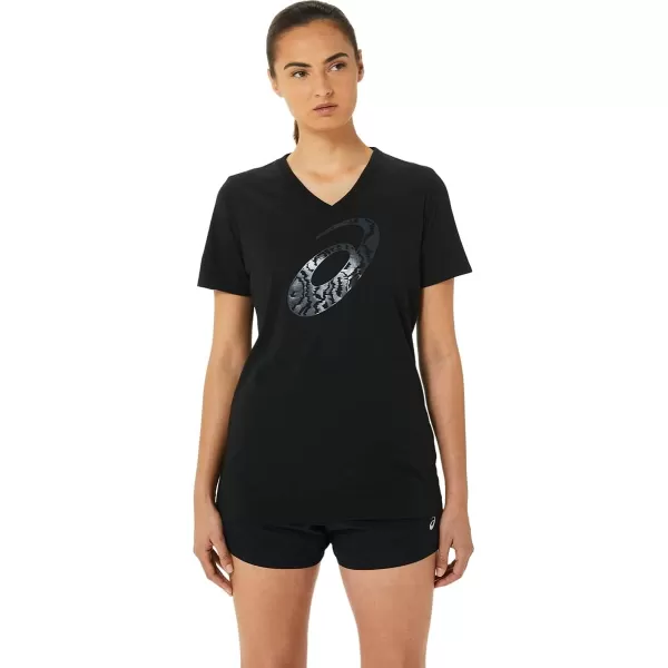 imageASICS Womens Spiral a Airbrush Tiger Print VNeck Running ApparelPerformance Black