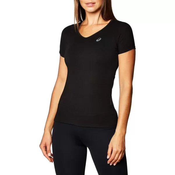imageASICS Womens VNeck Short Sleeve Top Running ApparelPerformance Black