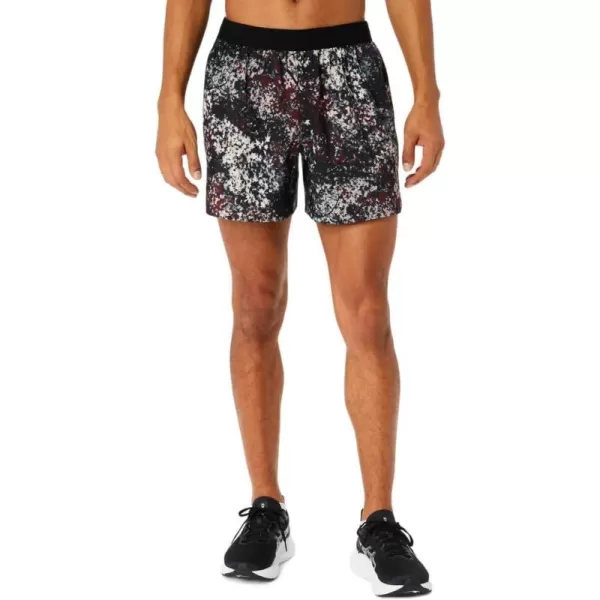 imageASICS Mens All Over Print 5IN Short ApparelPerformance BlackAntique Red