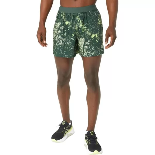 imageASICS Mens All Over Print 5IN Short ApparelRain ForestGlow Yellow