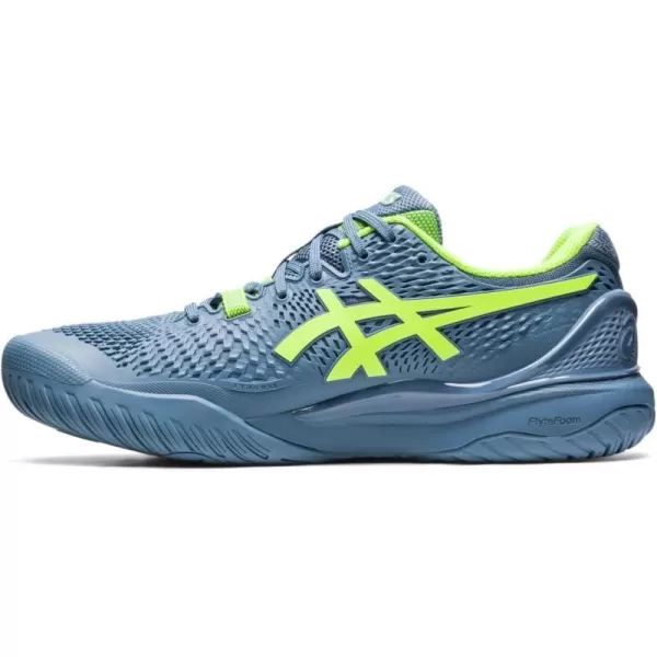 imageASICS Mens GelResolution 9 Tennis ShoeSteel BlueHazard Green