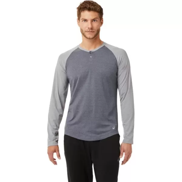 imageASICS Mens Perf Long Sleeve Henley Training ApparelCarrier Grey HeatherSheet Rock Heather