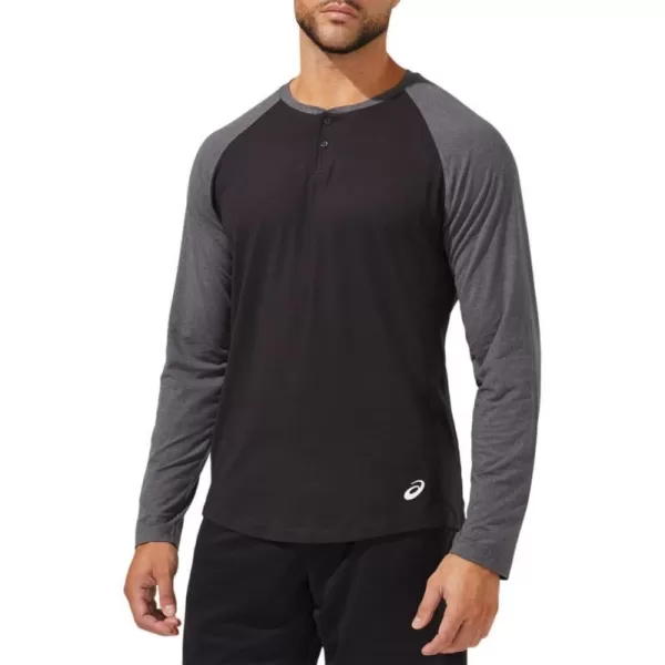imageASICS Mens Perf Long Sleeve Henley Training ApparelPerformance BlackDark Grey Heather