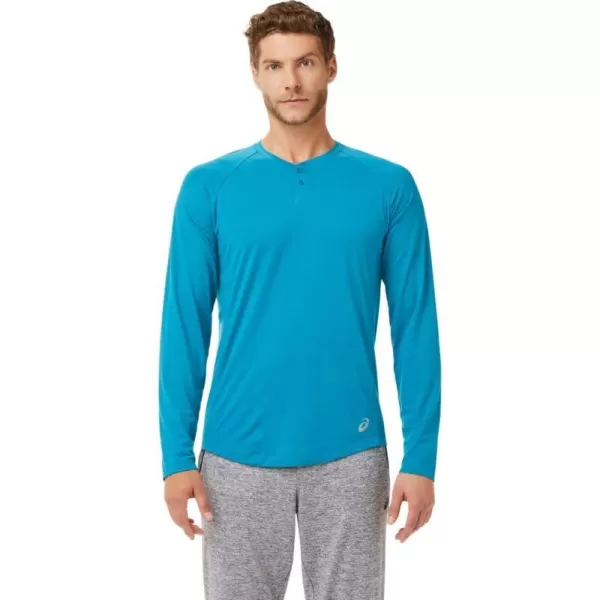 imageASICS Mens Perf Long Sleeve Henley Training ApparelTeal Blue Heather