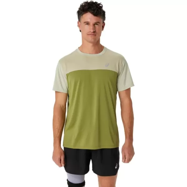 imageASICS Mens Race Short Sleeve TOP Running ApparelDried Leaf GreenCactus