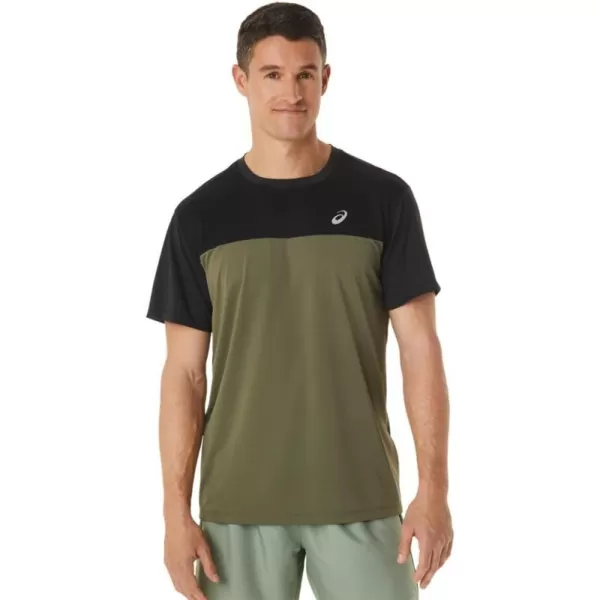 imageASICS Mens Race Short Sleeve TOP Running ApparelPerformance BlackMantle Green